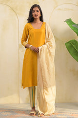 Mustard Chanderi Kurta Set with Dupatta – Light Occasion Wear