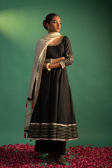 Black Chanderi Anarkali Set with Dupatta – Festive Wear
