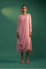 Dusty Pink Georgette Drape Dress – Party Wear