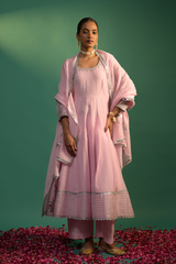 Pink Chanderi Anarkali Set with Dupatta – Festive Wear