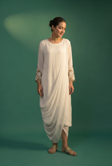 White Georgette Drape Dress – Party Wear